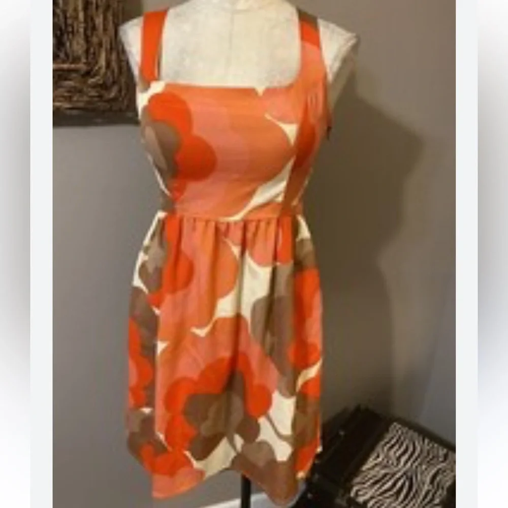 Judith March Floral Retro Mini Sundress Orange Pink Large EUC - Picture 11 of 13